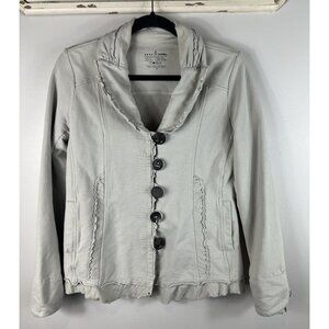 Neon Buddha Jacket Blazer Womens Ruffled Edge Button Front Small
